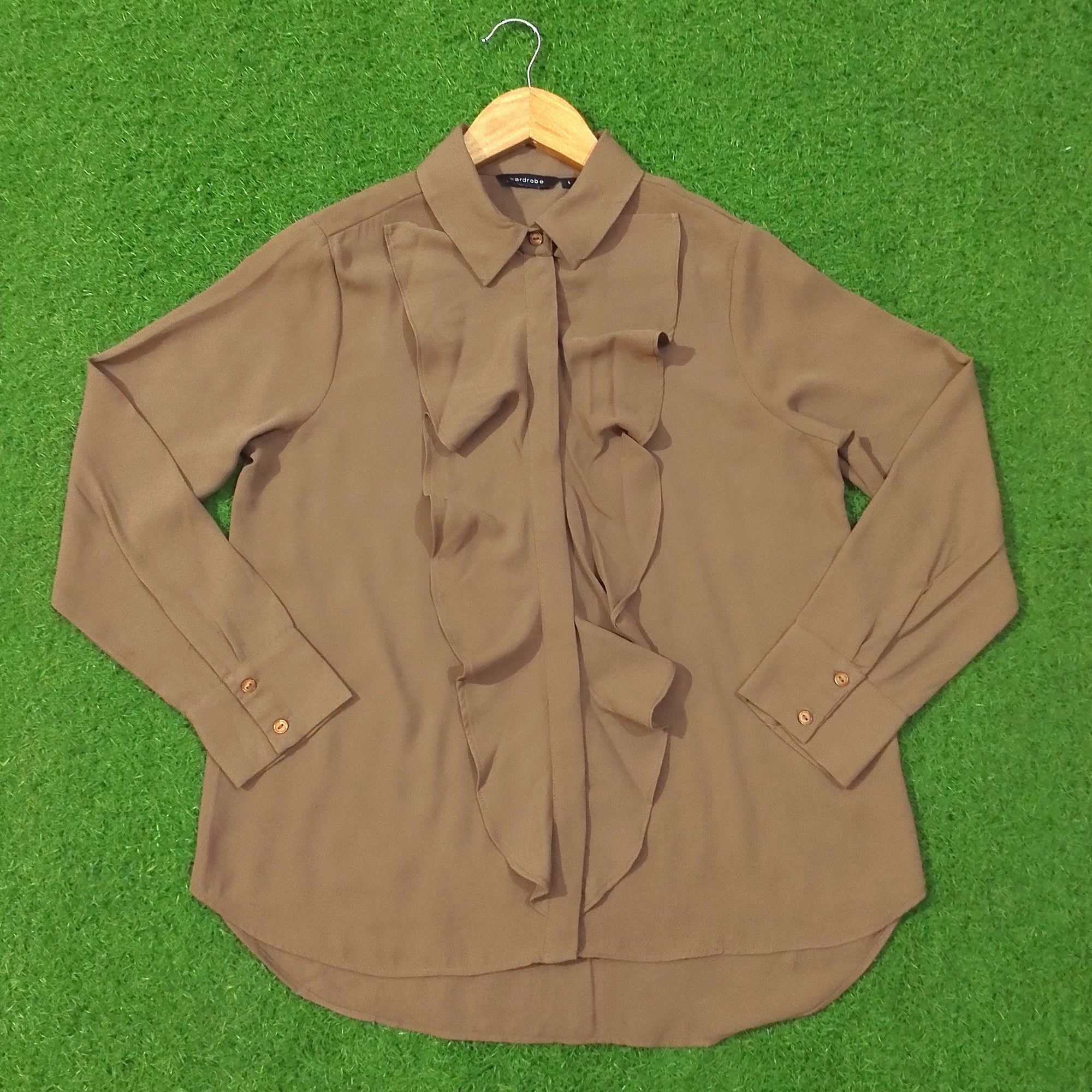 Chiffon Ruffle Front Button-Down Shirt western preloved