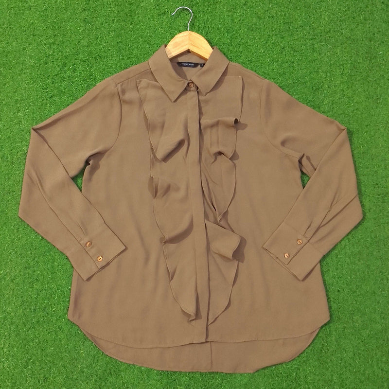 Chiffon Ruffle Front Button-Down Shirt western preloved