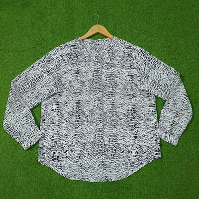 Croc Print Band Collar Oversized Curved Hem Top western preloved
