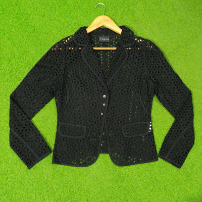 Eyelet Cutwork Notch-Lapel Blazer western preloved