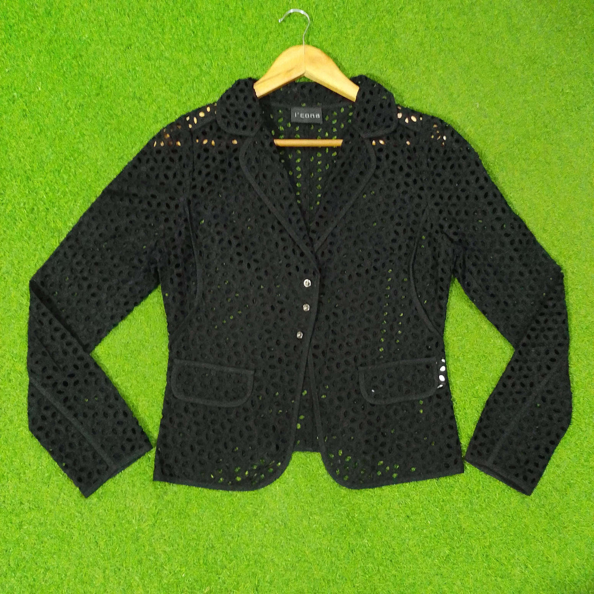 Eyelet Cutwork Notch-Lapel Blazer western preloved