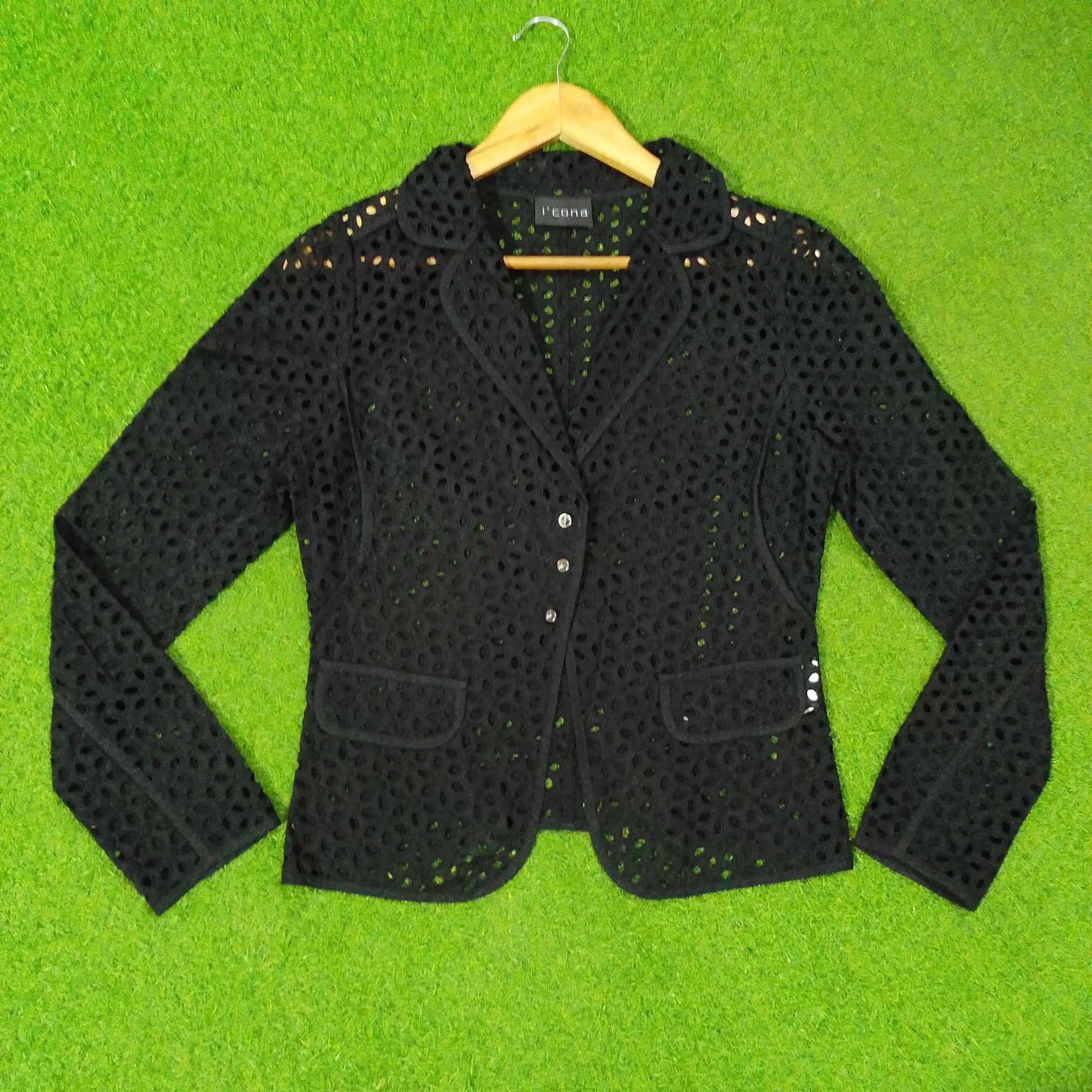 Eyelet Cutwork Notch-Lapel Blazer