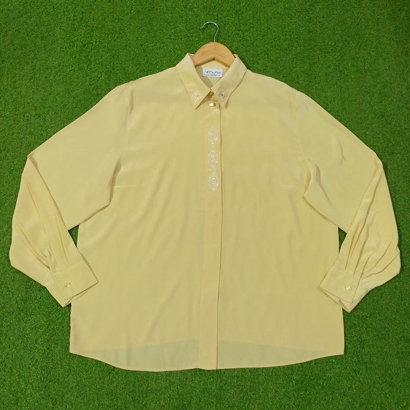 Oversized Point-Collar High-Low Hem Blouse