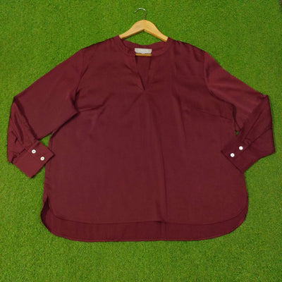 Oversized V-Neck Curved-Hem Blouse western preloved