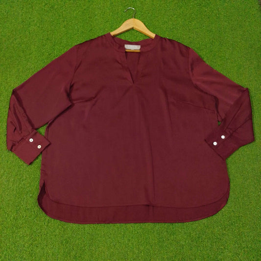 Oversized V-Neck Curved-Hem Blouse western preloved