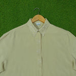 Embroidered Scallop-Collar Button-Down Blouse