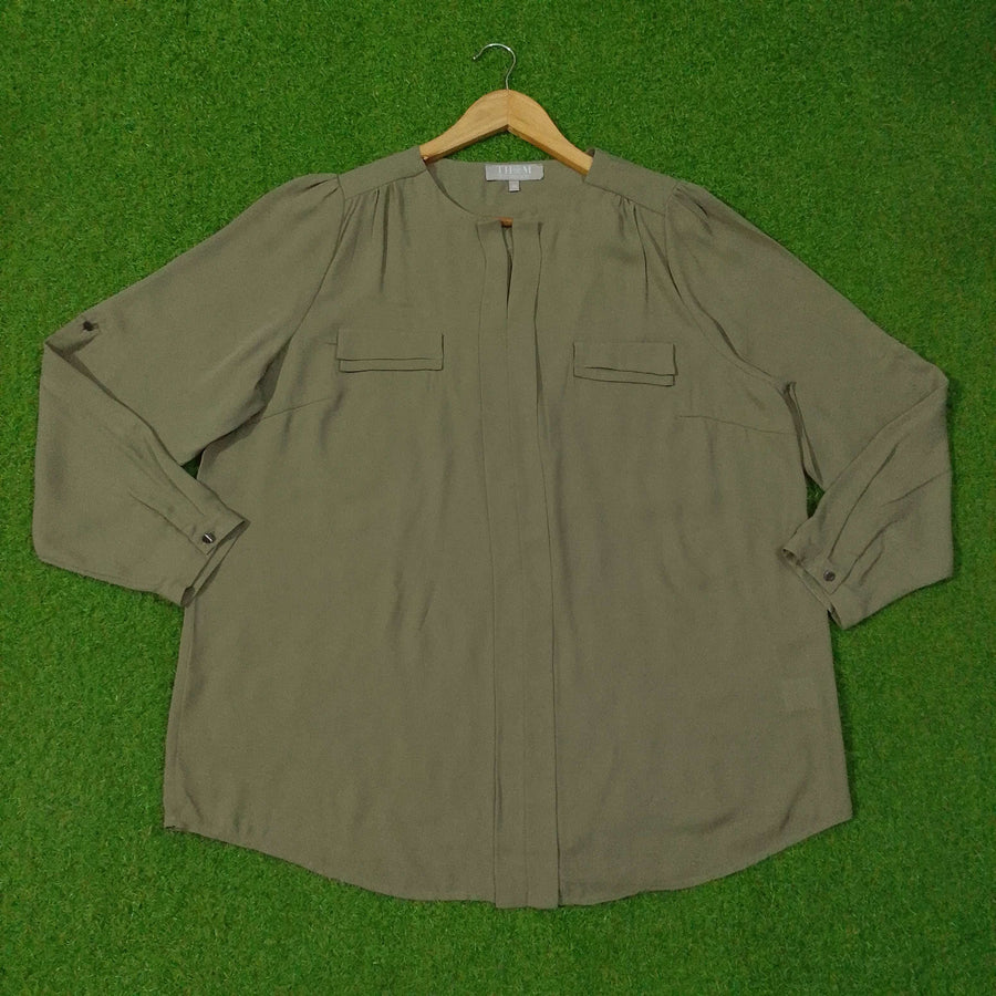Relaxed Utility Pocket Keyhole-Neck Blouse western preloved
