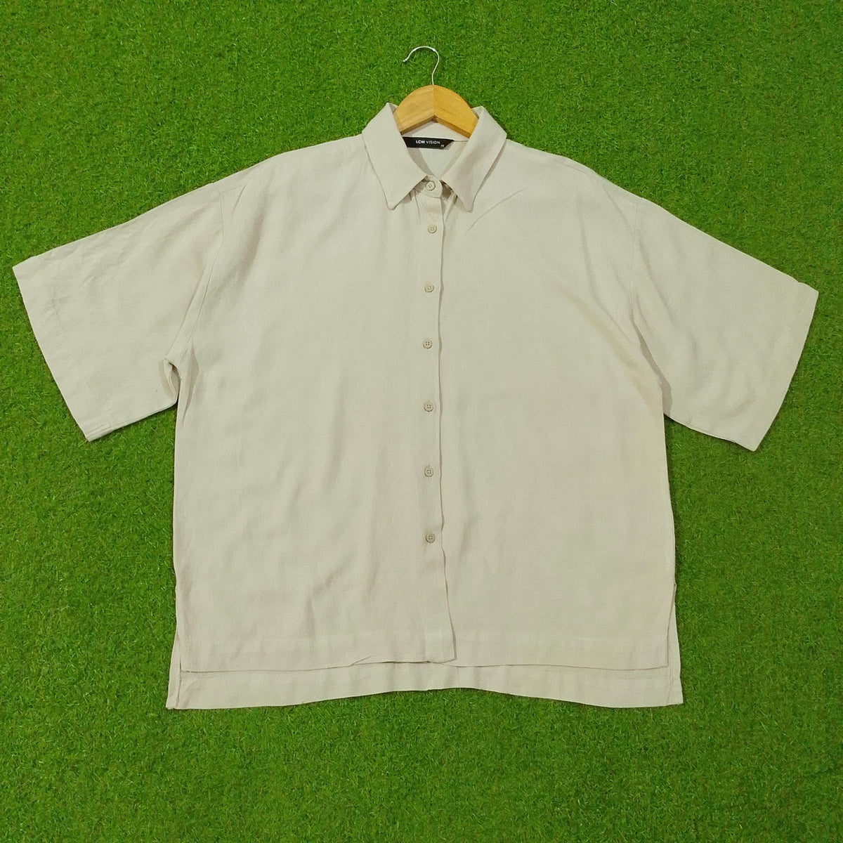 Oversized Short-Sleeve Point-Collar Button-Down Shirt western preloved