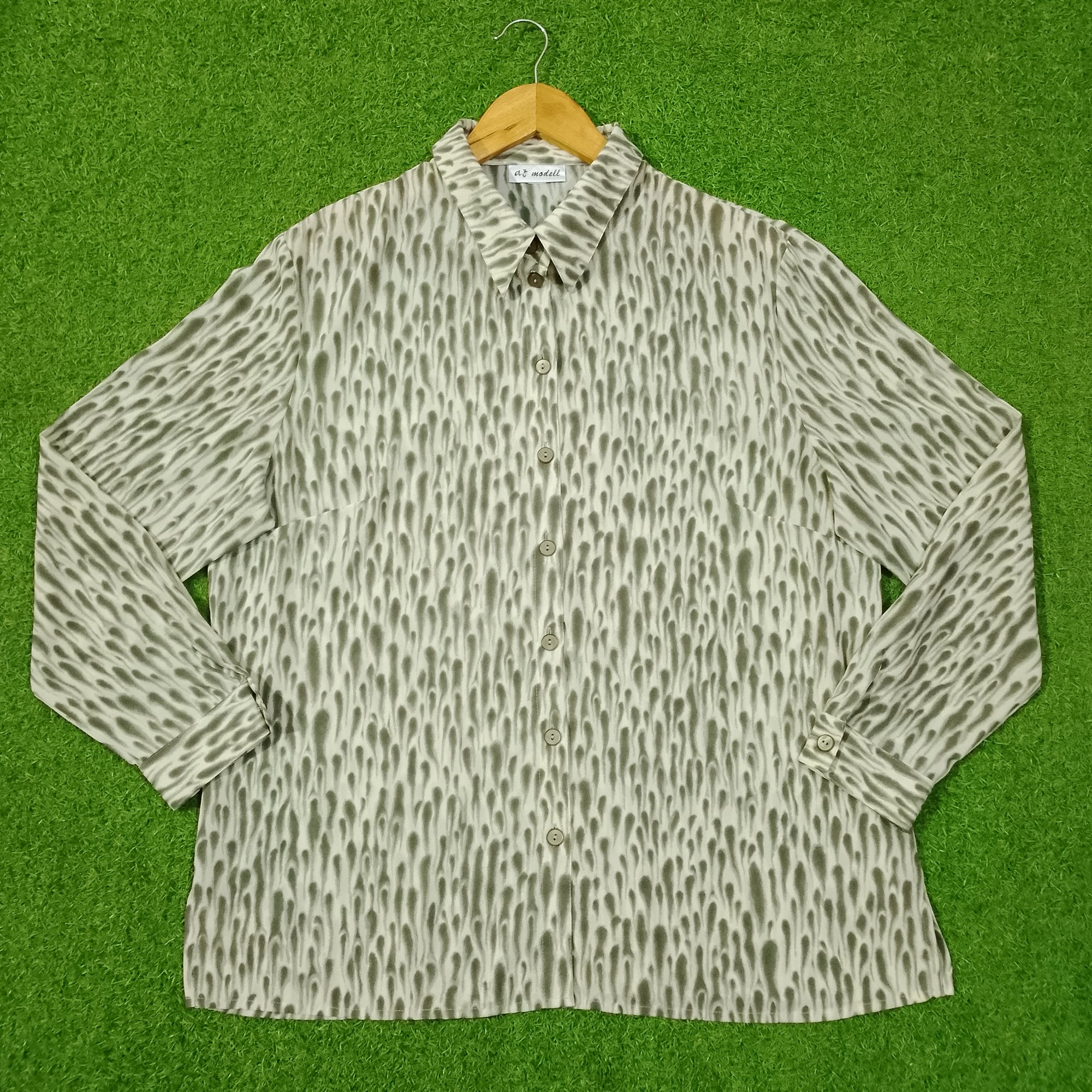Beige Green Abstract Print Full Sleeve Shirt