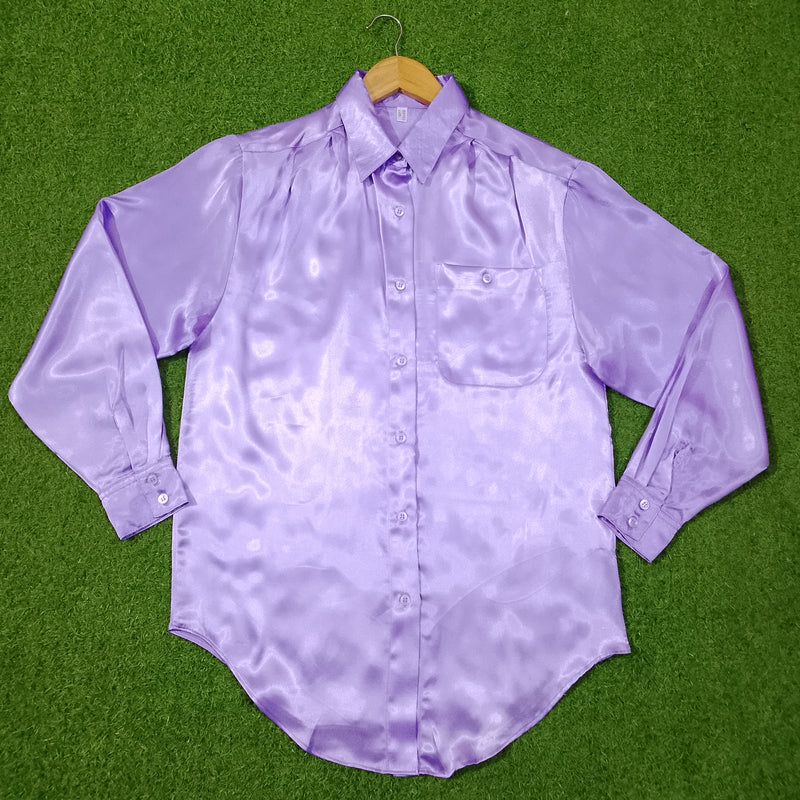 Lavender Satin Classic Collar Full Sleeve Shirt