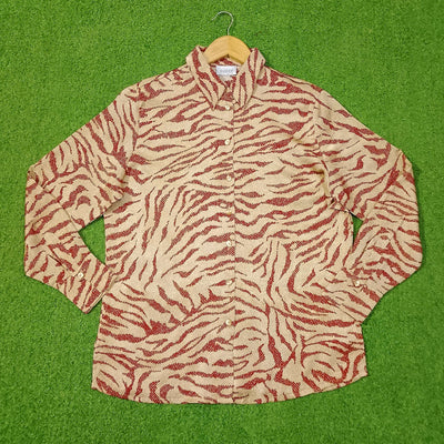 Beige Red Zebra Print Ruffle Collar Full Sleeve Shirt western preloved