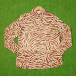 Beige Red Zebra Print Ruffle Collar Full Sleeve Shirt