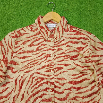 Beige Red Zebra Print Ruffle Collar Full Sleeve Shirt western preloved - alternate view