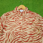 Beige Red Zebra Print Ruffle Collar Full Sleeve Shirt