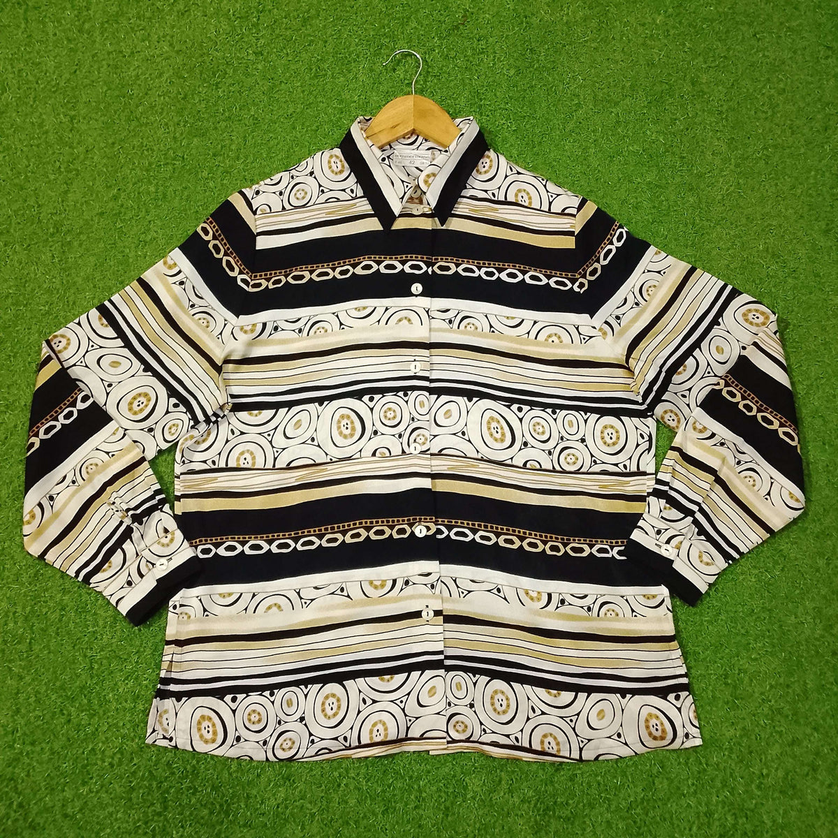 Black White Geometric Circle Print Full Sleeve Shirt western preloved
