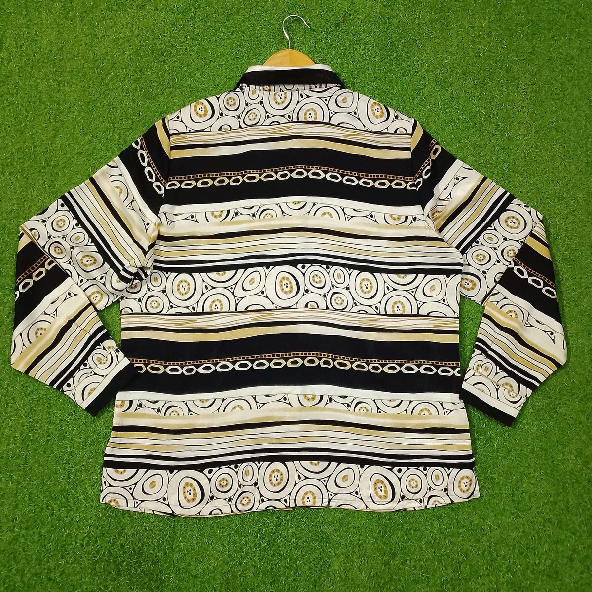 Black White Geometric Circle Print Full Sleeve Shirt western preloved
