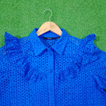 Royal Blue Eyelet Ruffle Shoulder Full Sleeve Shirt