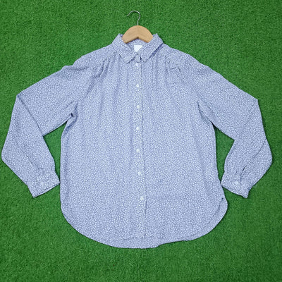Blue White Ditsy Floral Ruffle Collar Full Sleeve Shirt western preloved