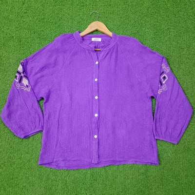 Purple Embroidered Drop Shoulder Full Sleeve Top western preloved - alternate view