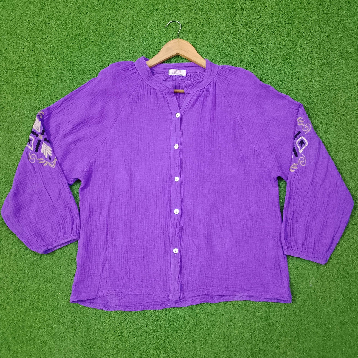 Purple Embroidered Drop Shoulder Full Sleeve Top western preloved