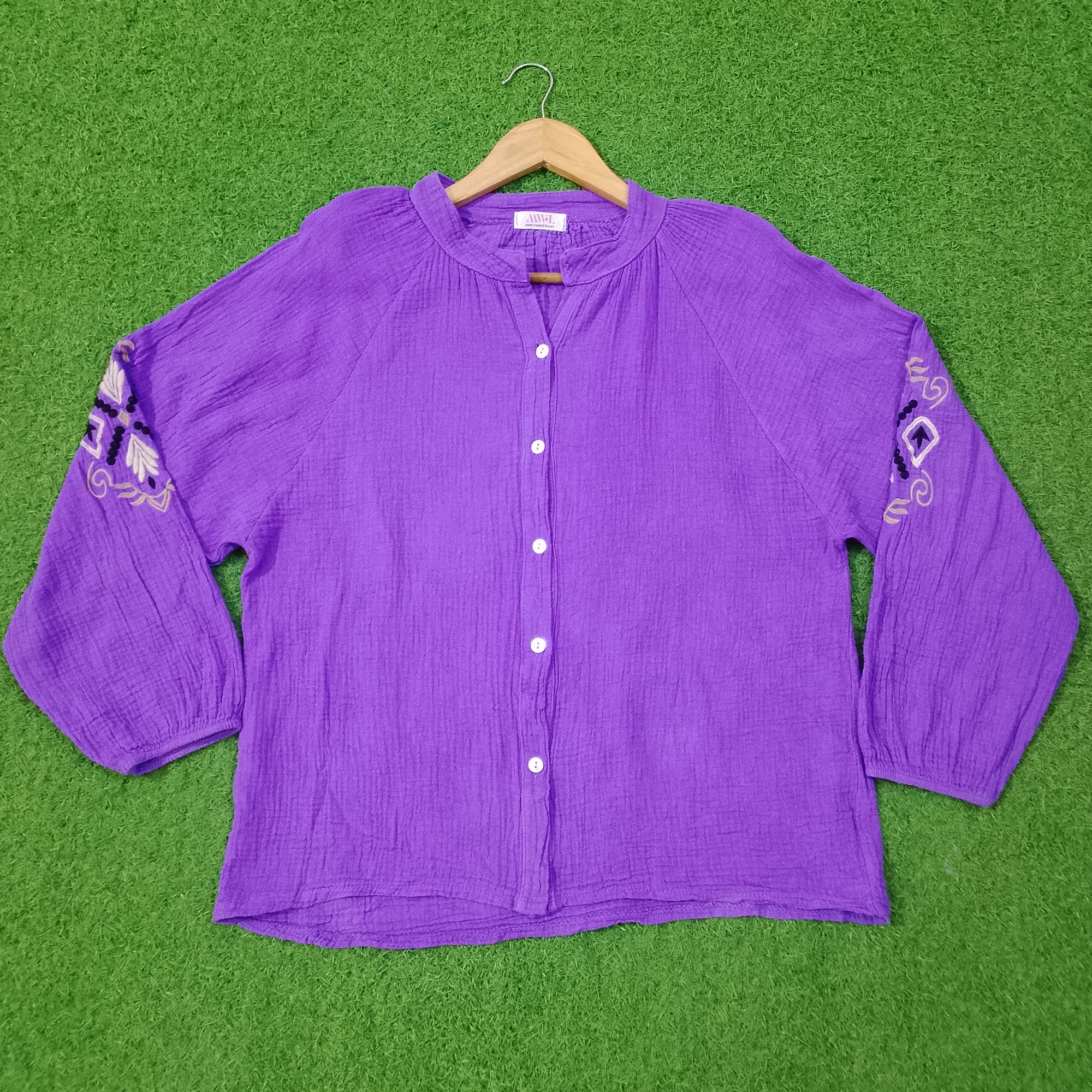 Purple Embroidered Drop Shoulder Full Sleeve Top