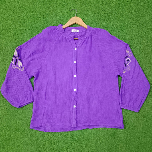 Purple Embroidered Drop Shoulder Full Sleeve Top western preloved - alternate view