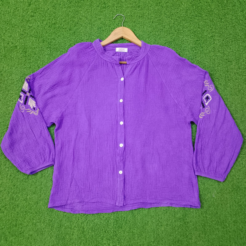 Purple Embroidered Drop Shoulder Full Sleeve Top