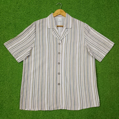 White Multi Stripe Open Collar Short Sleeve Shirt western preloved - alternate view