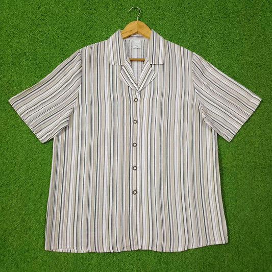 White Multi Stripe Open Collar Short Sleeve Shirt western preloved - alternate view