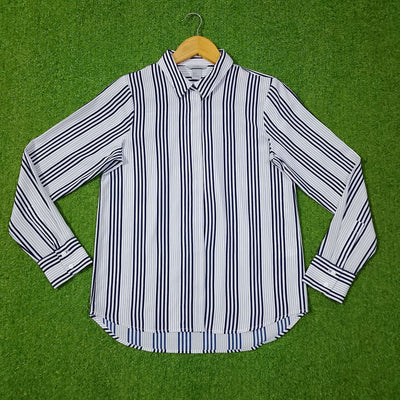 Blue Satin striped button-down shirt western preloved - alternate view