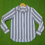 Blue Satin striped button-down shirt