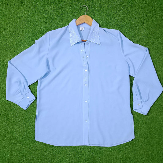 Embroidered Collar Leaf-Detail Button-Down Blouse western preloved