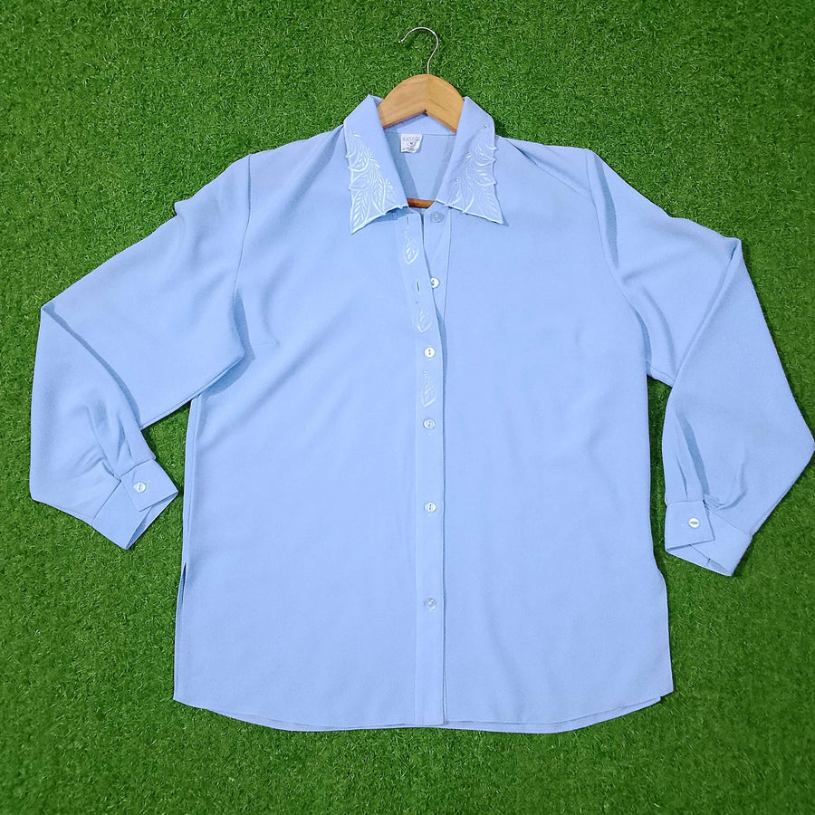 Embroidered Collar Leaf-Detail Button-Down Blouse western preloved