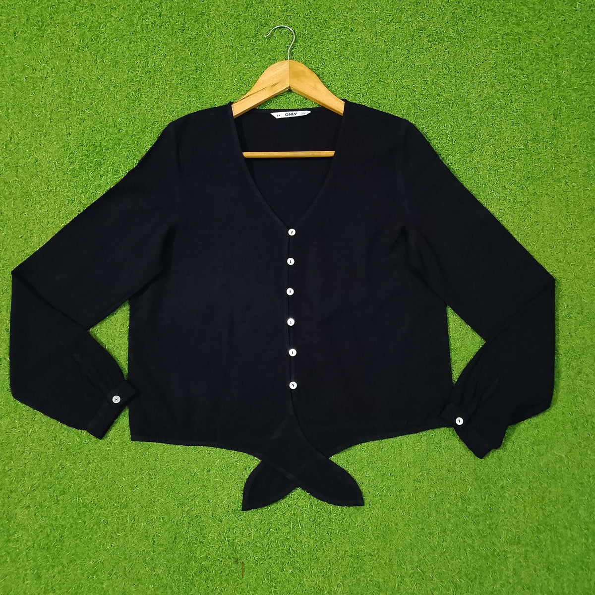 Black Crop Top Button-Down Shirt western preloved