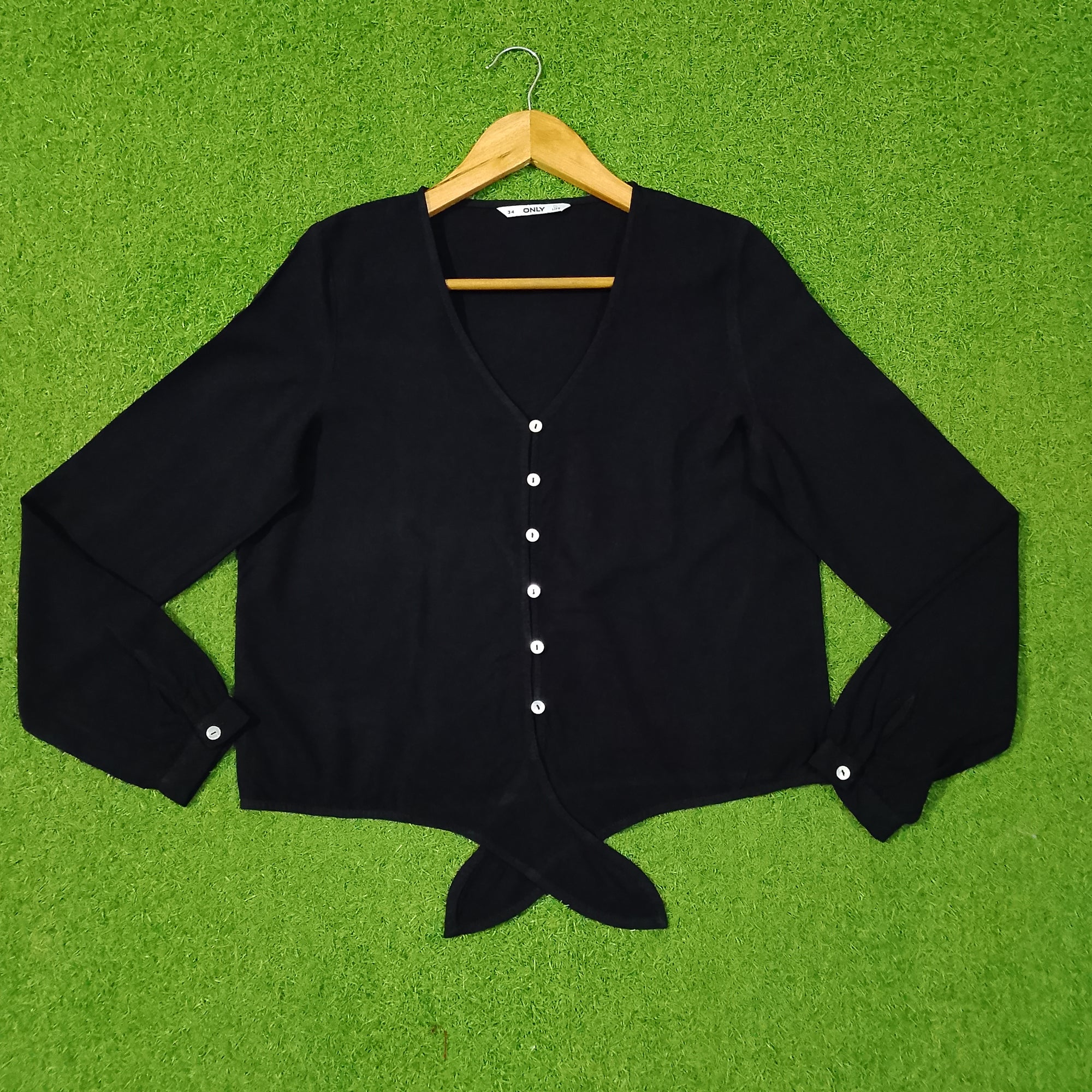 Black Crop Top Button-Down Shirt