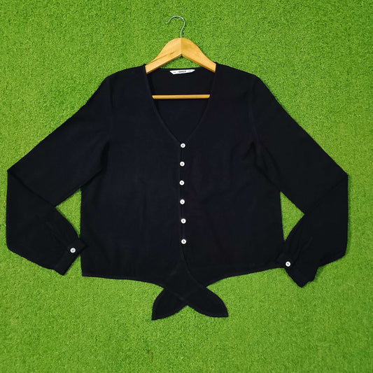 Black Crop Top Button-Down Shirt western preloved