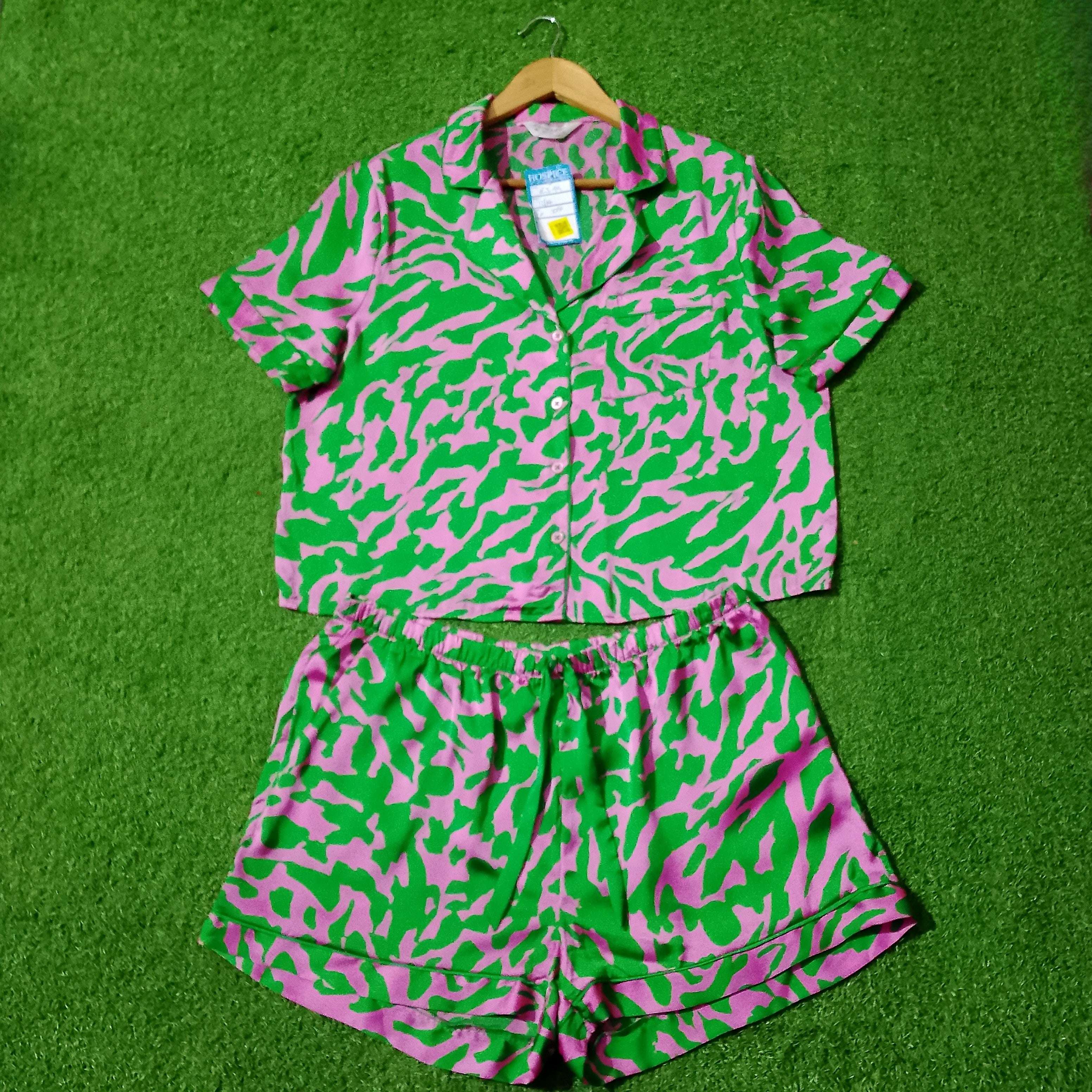 Abstract Animal Print Notch Collar Crop Short Sleeve Shirt & Shorts Co-ord Set western preloved