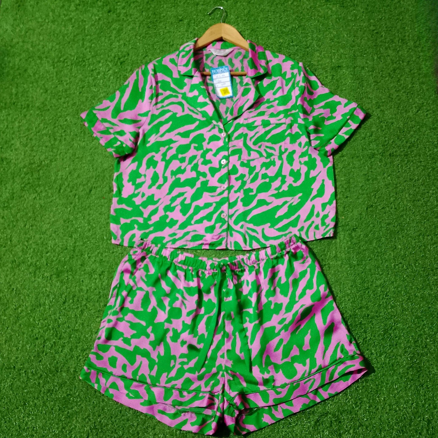 Abstract Animal Print Notch Collar Crop Short Sleeve Shirt & Shorts Co-ord Set western preloved