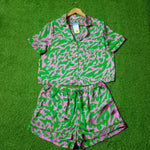 Abstract Animal Print Notch Collar Crop Short Sleeve Shirt & Shorts Co-ord Set