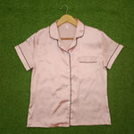 Blush Notch Collar Dark Piping Short Sleeve Shirt & Shorts Pyjama Set
