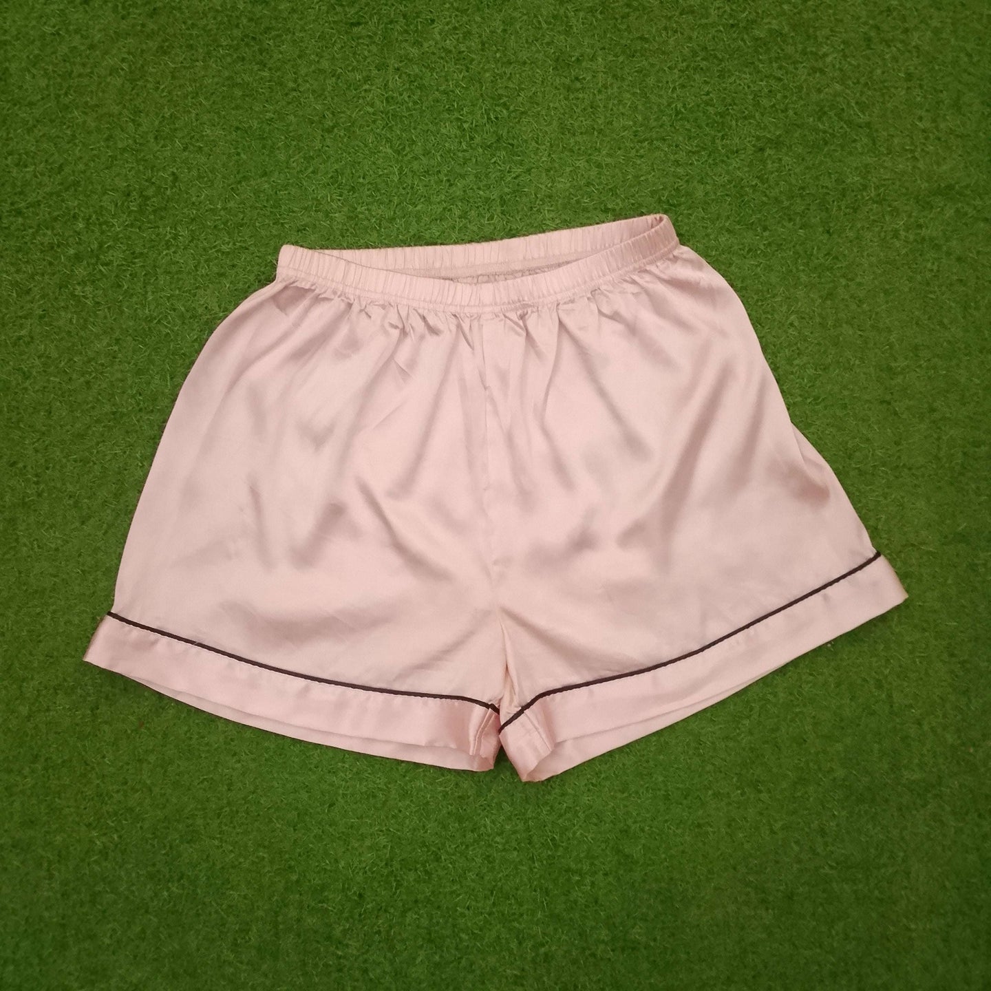 Blush Notch Collar Dark Piping Short Sleeve Shirt & Shorts Pyjama Set western preloved
