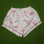 Flamingo Print Notch Collar Dark Piping Short Sleeve Shirt & Shorts Pyjama Set