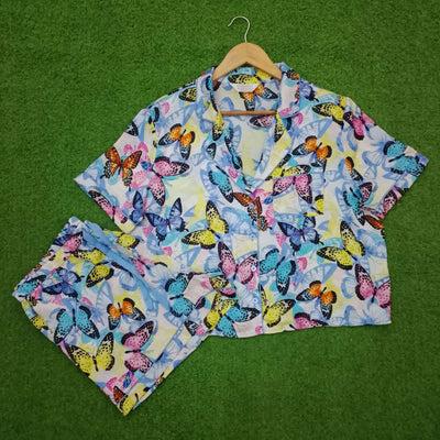 Multicolor Butterfly Print Short Co-ord Set – Size M western preloved