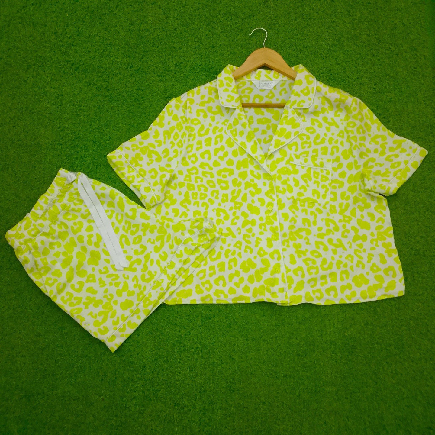 Neon Yellow Leopard Print Short Co-ord Set western preloved