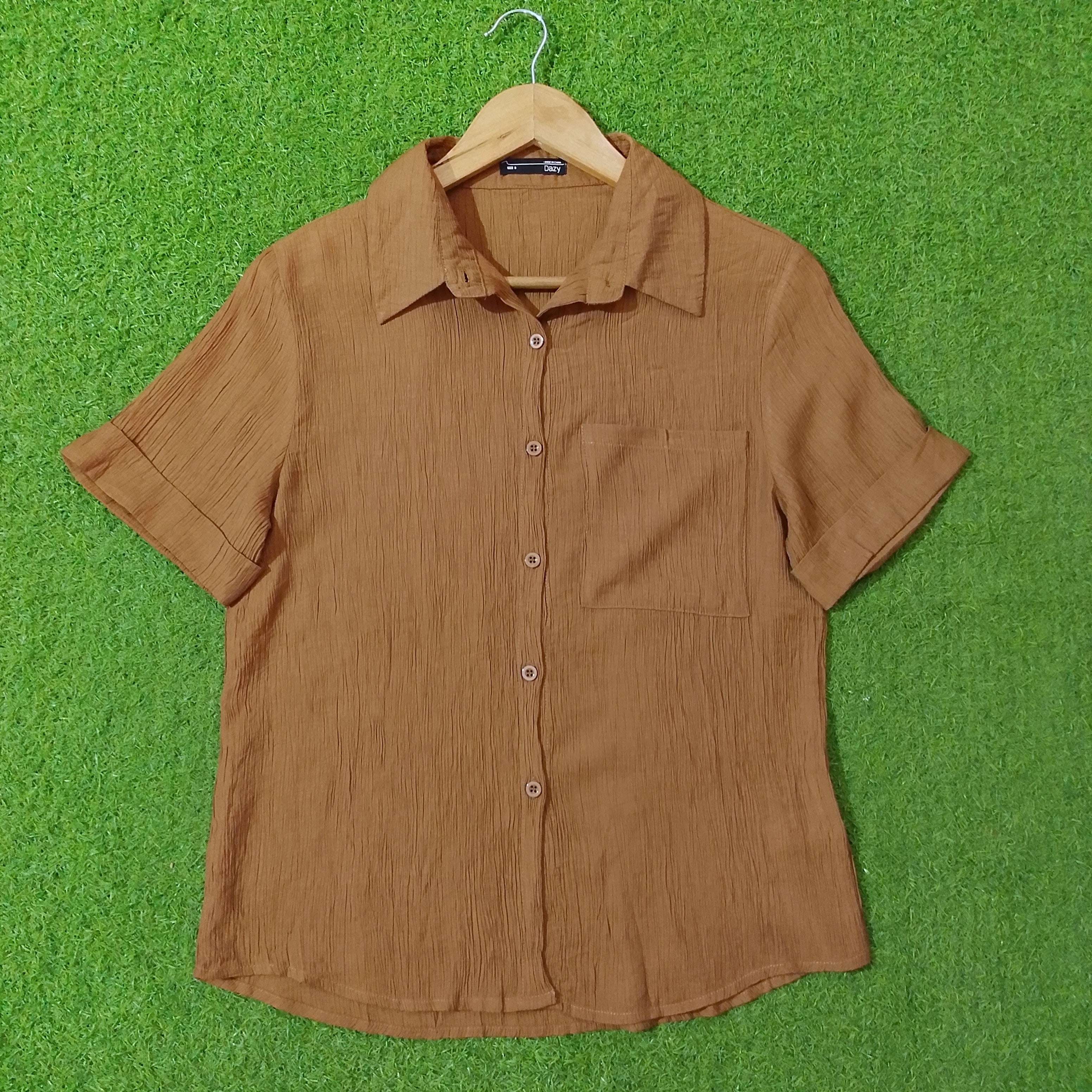 Solid Classic Collar Chest Pocket Short Sleeve Shirt western preloved