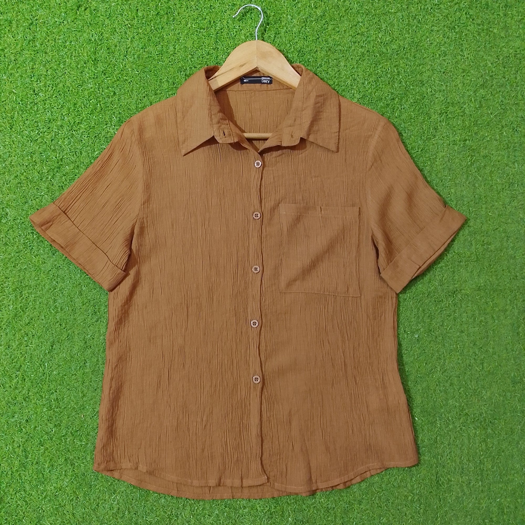 Solid Classic Collar Chest Pocket Short Sleeve Shirt
