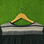 Dark Green Woven Yoke Tassel Tie Gathered Full Sleeve Top