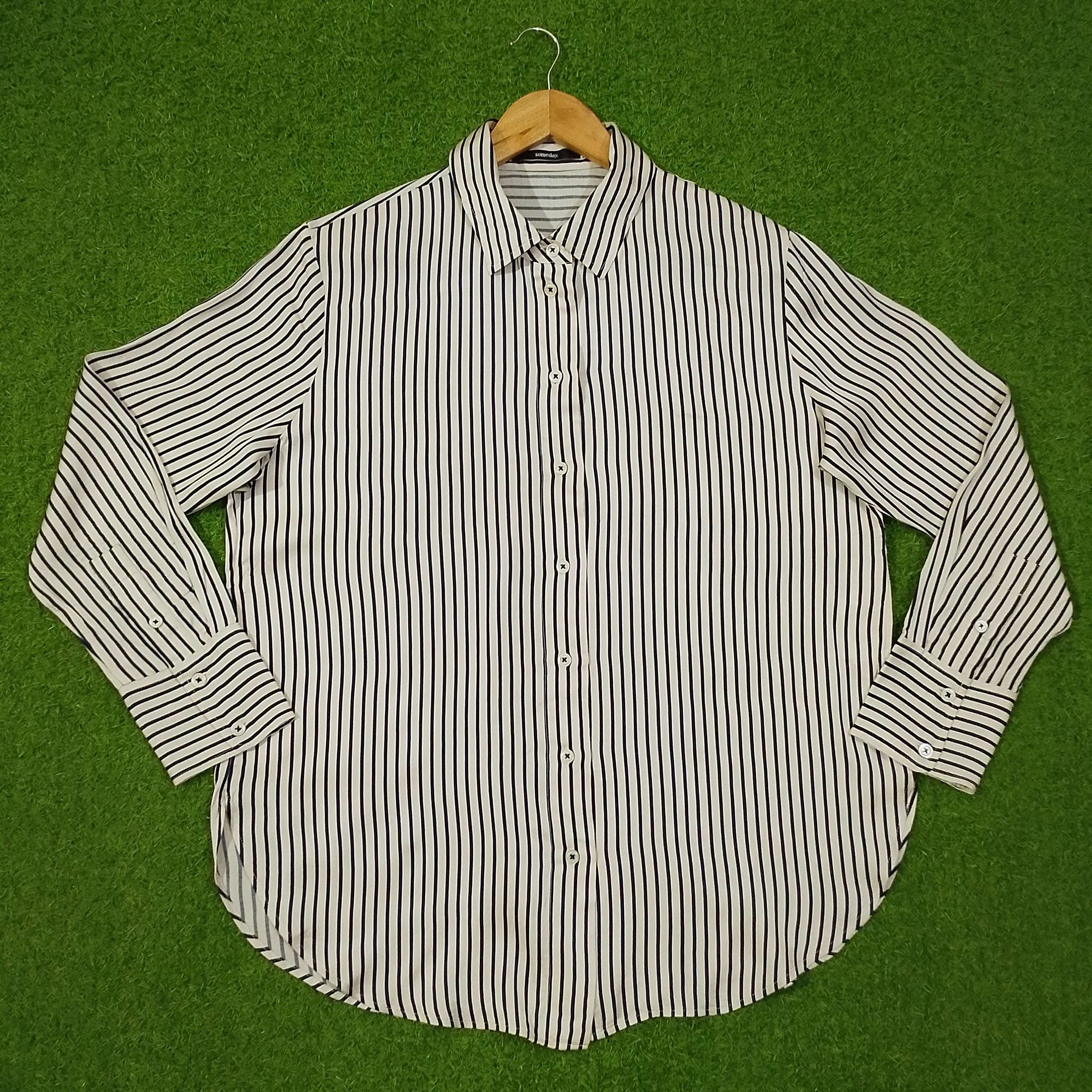 Oversized Stripe Classic Collar Button-Down Full Sleeve Shirt western preloved