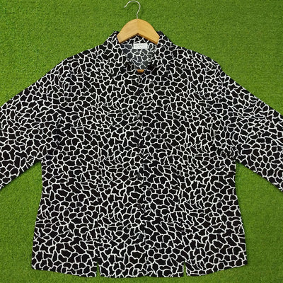 Black White Animal Print Open Collar 3/4 Sleeve Shirt western preloved - alternate view