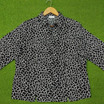 Black White Animal Print Open Collar 3/4 Sleeve Shirt